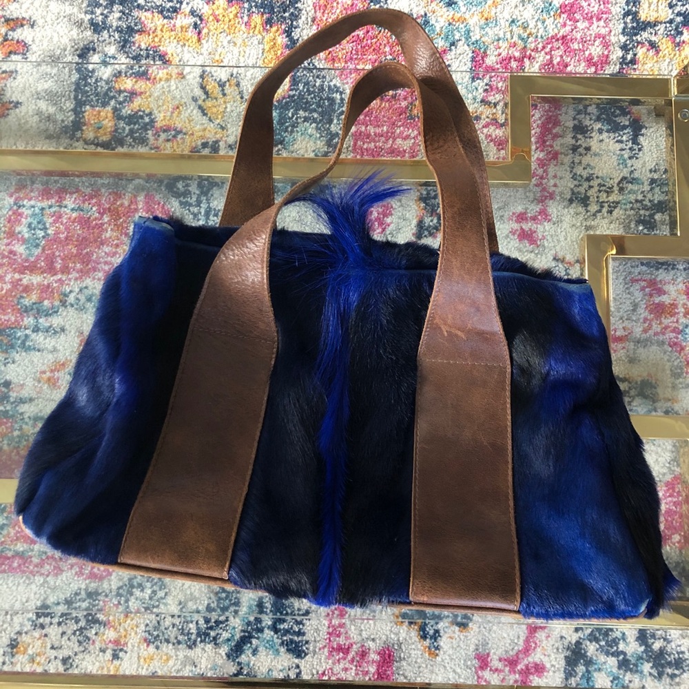 Elena gerrardi blue fur/leather tote